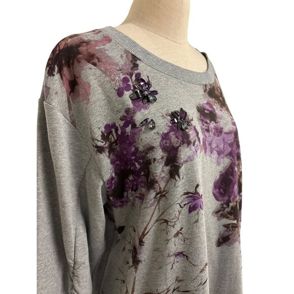 Simply Vera Vera Wang XL Floral Gray Sweatshirt With Embellishments - Picture 4 of 15